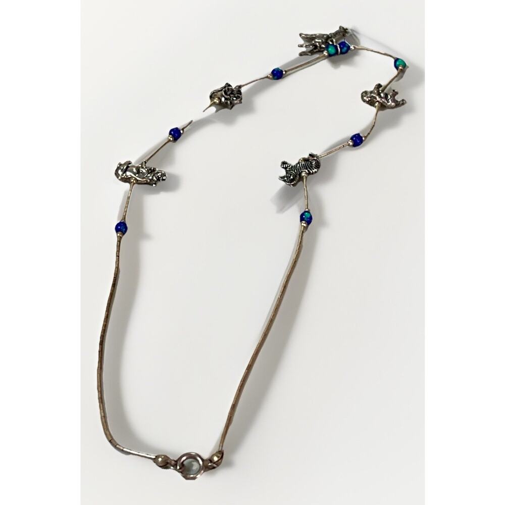 Sterling Silver Assorted Exotic Animal Charms Blue Beads Necklace & Earrings Set - Picture 7 of 16